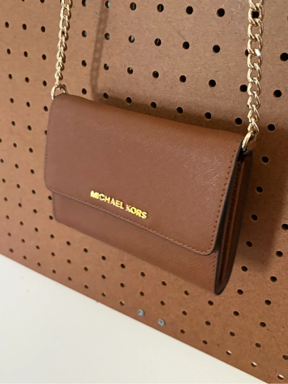 Michael Kors Jet Set Brown Leather Travel Large Phone Crossbody Purse